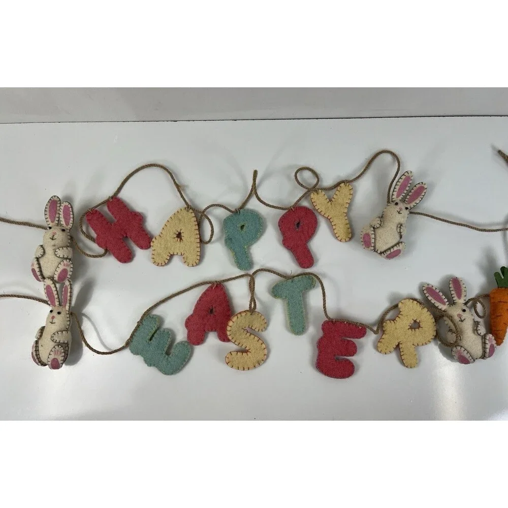 Happy Easter Bunny Garland Rabbits Bunnies Spring Felt Wool Banner Decoration